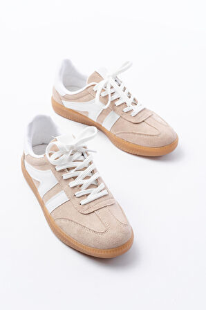 M-1004 Bej Süet Bağcıklı Termo Taban Günlük Kadın Spor