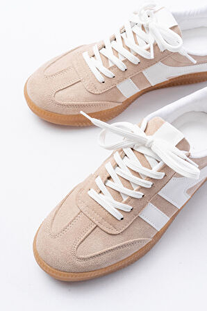 M-1004 Bej Süet Bağcıklı Termo Taban Günlük Kadın Spor