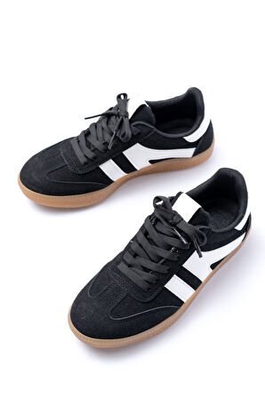 M-1004 Siyah Süet Bağcıklı Termo Taban Günlük Kadın Spor