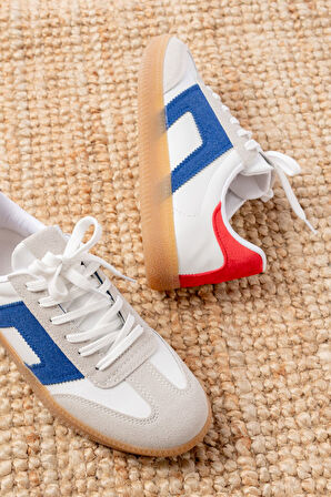 M-5007 Beyaz Garni  Bağcıklı Termo Taban Günlük Kadın Spor