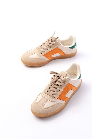 M-5007 Bej Garni  Bağcıklı Termo Taban Günlük Kadın Spor