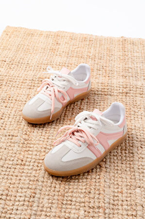 M-6005 Pudra Garni  Bağcıklı Termo Taban Günlük Kadın Spor