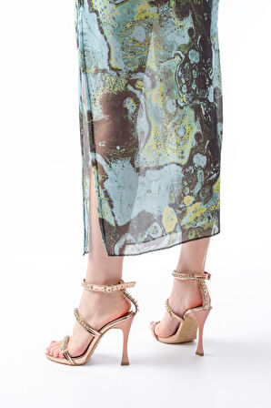 A-40 Rose Taşlı Platformlu Topuklu Kadın Ayakkabı