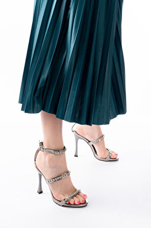 A-40 Platin Taşlı Platformlu Topuklu Kadın Ayakkabı