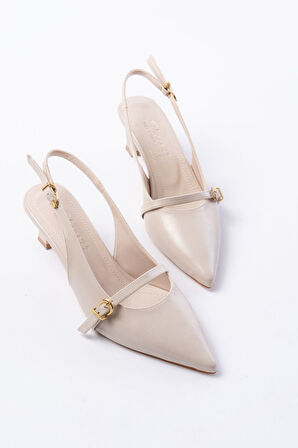 H-470 Bej Rugan Baret Tokalı Arkası Açık Günlük Kadın Sandalet