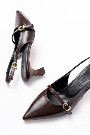 H-470 Kahve Rugan Baret Tokalı Arkası Açık Günlük Kadın Sandalet