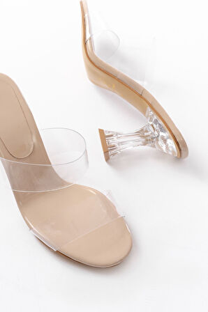 S-618 Bej Rugan Çift Bantlı Topuklu Kadın Terlik