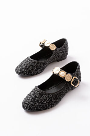 İNF-6363 Siyah Havlu Desenli Baret Tokalı Günlük Kadın Ayakkabı