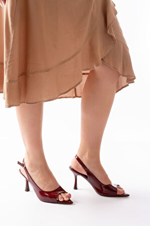 717 Bordo Rugan Sivri Burunlu Topuklu Kadın Sandalet