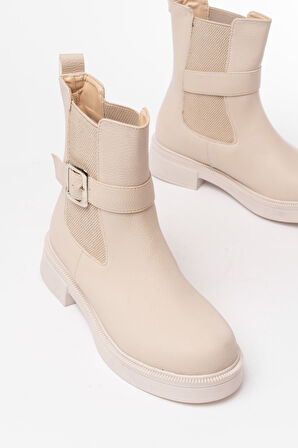 02-2004 Bej Toka Aksesuarlı Lastikli Günlük Kadın Bot