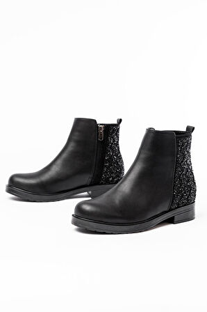 165-212 Siyah Taş Aksesuarlı Fermuarlı Günlük Kadın Bot