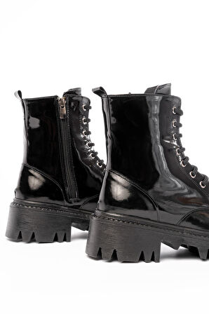 868-356 Siyah Rugan Bağcıklı Fermuarlı Günlük Kadın Bot