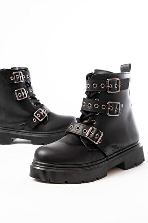 508-3039 Siyah Toka Aksesuarlı Fermuarlı  Günlük Kadın Bot