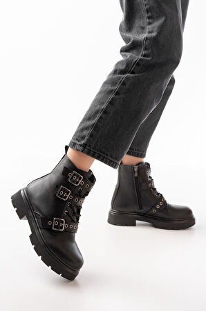 508-3039 Siyah Toka Aksesuarlı Fermuarlı  Günlük Kadın Bot