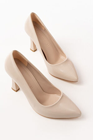 ST-001 Bej Rugan Günlük 9 cm Topuklu Kadın Stiletto Ayakkabı