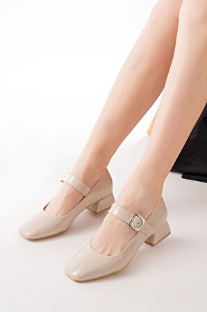 ST-006 Bej Rugan Günlük 4 cm Topuklu Kadın Ayakkabı