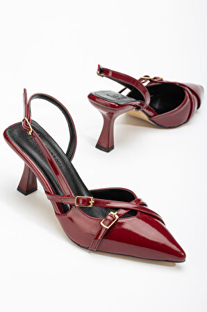 ST-005 Bordo Rugan Günlük 7 cm Topuklu Kadın Ayakkabı