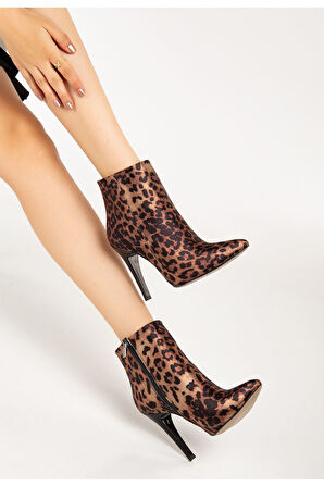 VRT-4802 Leopar Yüksek İnce Topuklu Fermuarlı Kadın Bot