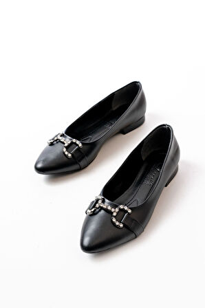 İNF-133 Siyah Taşlı Tokalı Günlük Kadın Babet