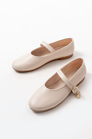 İNF-324 Bej Baretli Tokalı Günlük Kadın Babet