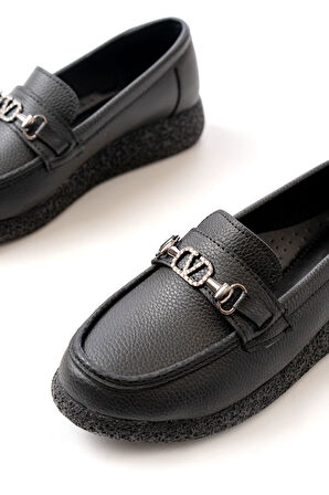 İNF-150-01 Siyah Taş Aksesuarlı Günlük Kadın Ayakkabı