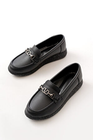 İNF-150-01 Siyah Taş Aksesuarlı Günlük Kadın Ayakkabı