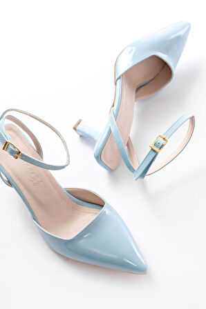 ST-004 Bebe Mavi Rugan Günlük 7 cm Topuklu Kadın Ayakkabı