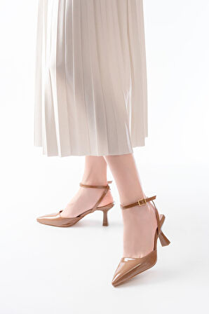 ST-004 Vizon Rugan Günlük 7 cm Topuklu Kadın Ayakkabı