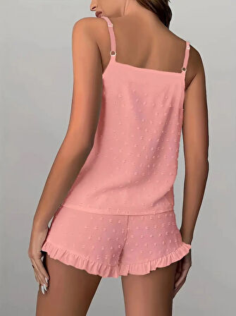 Kadın Ip Askılı Atlet Ve Alt Pon Pon Detaylı Aerobin Shortlu Takım