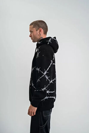 POLIZEI Premium Kalite Kapşonlu Varak Ve Pano Baskılı SweatShirt - Siyah