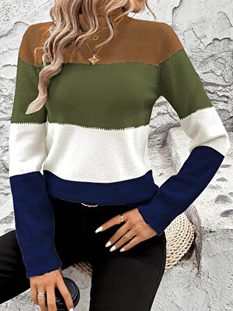 Kadın Uzun Kollu Yarı Balıkçı Yaka Triko Kazak