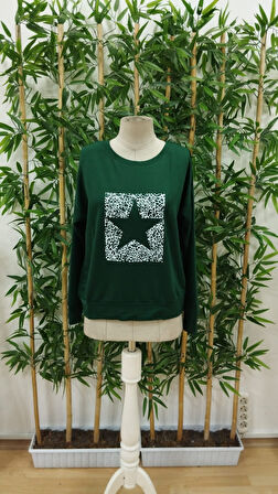 Kadın Uzun Kollu Bisiklet Yaka Desenli Viskon Iki Iplik Bluz