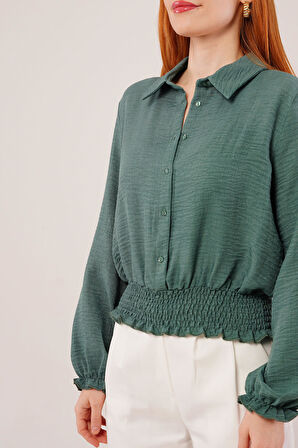 Bel Ve Bilek Lastikli Zümrüt Yeşili Bluz