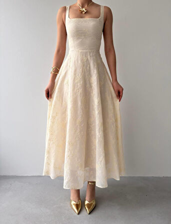 Cuper Çiçek Detaylı Elbise