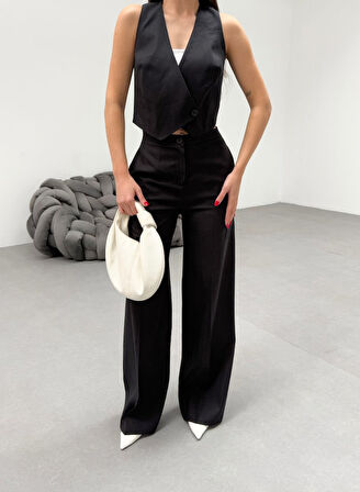 Toskana Keten Kruvaze Yaka Tek Düğmeli̇ Yelek Pantolon Takim