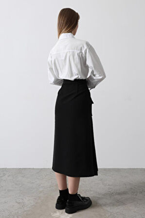 Pileli Kontrast Gömlek Elbise - Beyaz