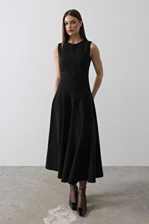 Kolsuz Uzun Elbise - Siyah