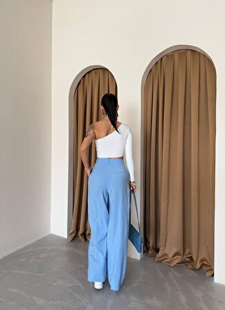 PİLE VE CEP KAPAK DEYALI SALAŞ PANTOLON - Mavi