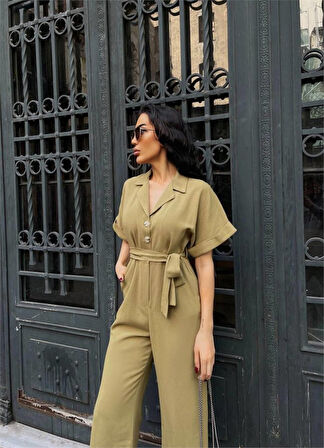 KETEN TULUM BEL BAĞLAMA DETAYLI - Yeşil