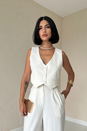 Ekru Klas Ceket Ve Yelek Ve Pantolon Takım