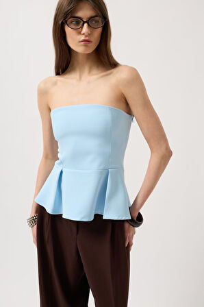 Pileli Straplez Bluz