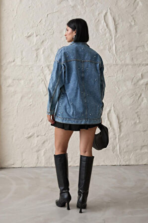 Mavi Taşlı Kot Ceket