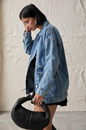 Mavi Taşlı Kot Ceket