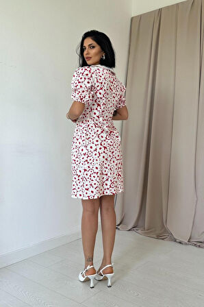 Fuşya Önlük Yakalı Poplin Elbise