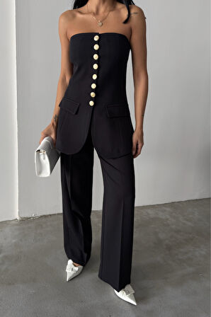 TASARIM GOLD DÜĞMELİ STRABLEZYELEK - Siyah