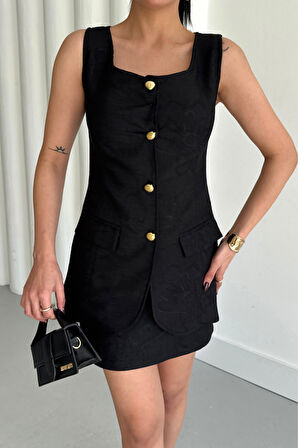 JAKAR KETEN YELEK - KISA ETEK TAKIM - Siyah