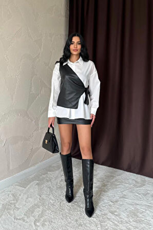 Beyaz Yandan Bağlamalı Yelek Gömlek