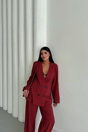 MODAL 4 DÜĞME ASTARSIZ CEKET - PANTOLON TAKIM - Bordo
