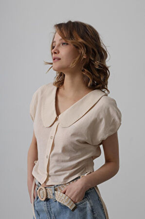 Bebe Yaka Yanları Bağlamalı Bluz - Taş