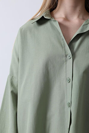 Geniş Manşet Detaylı Gömlek - Haki